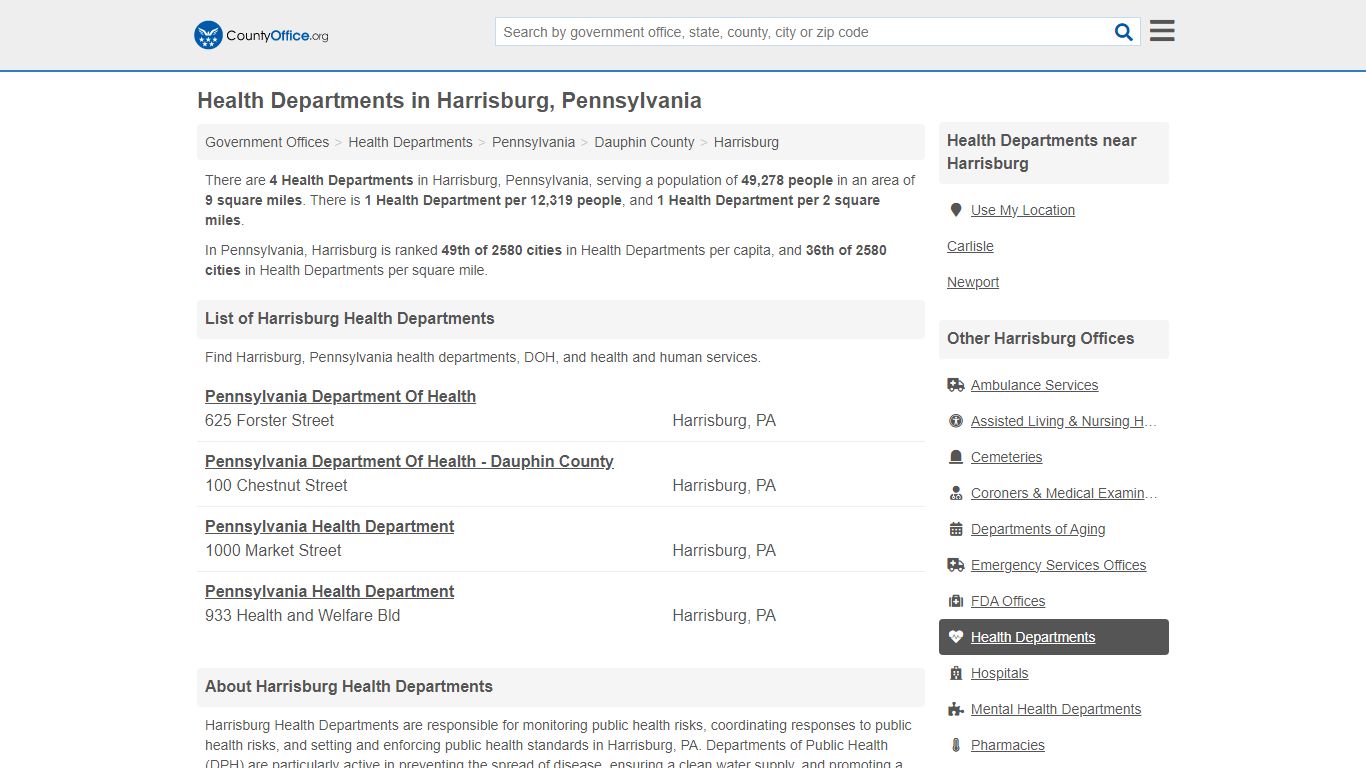 Health Departments - Harrisburg, PA (Health & Vital Records)