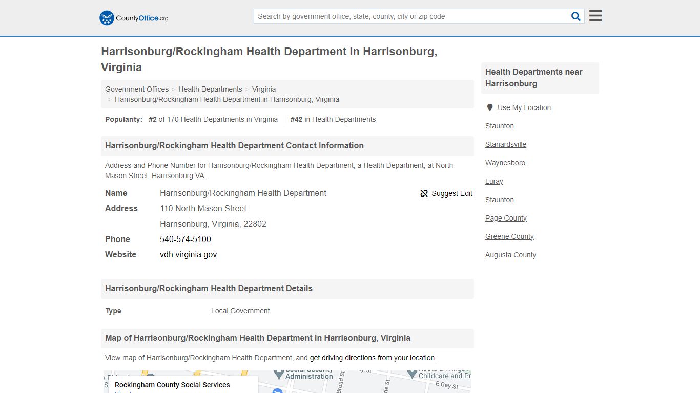 Harrisonburg/Rockingham Health Department - County Office